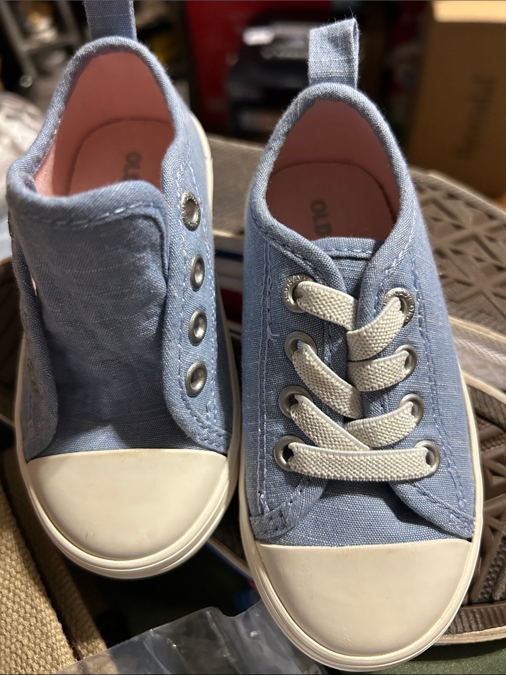 Old Navy Light Blue Canvas Kids Slip-On Sneakers with White Toe Size  12.5